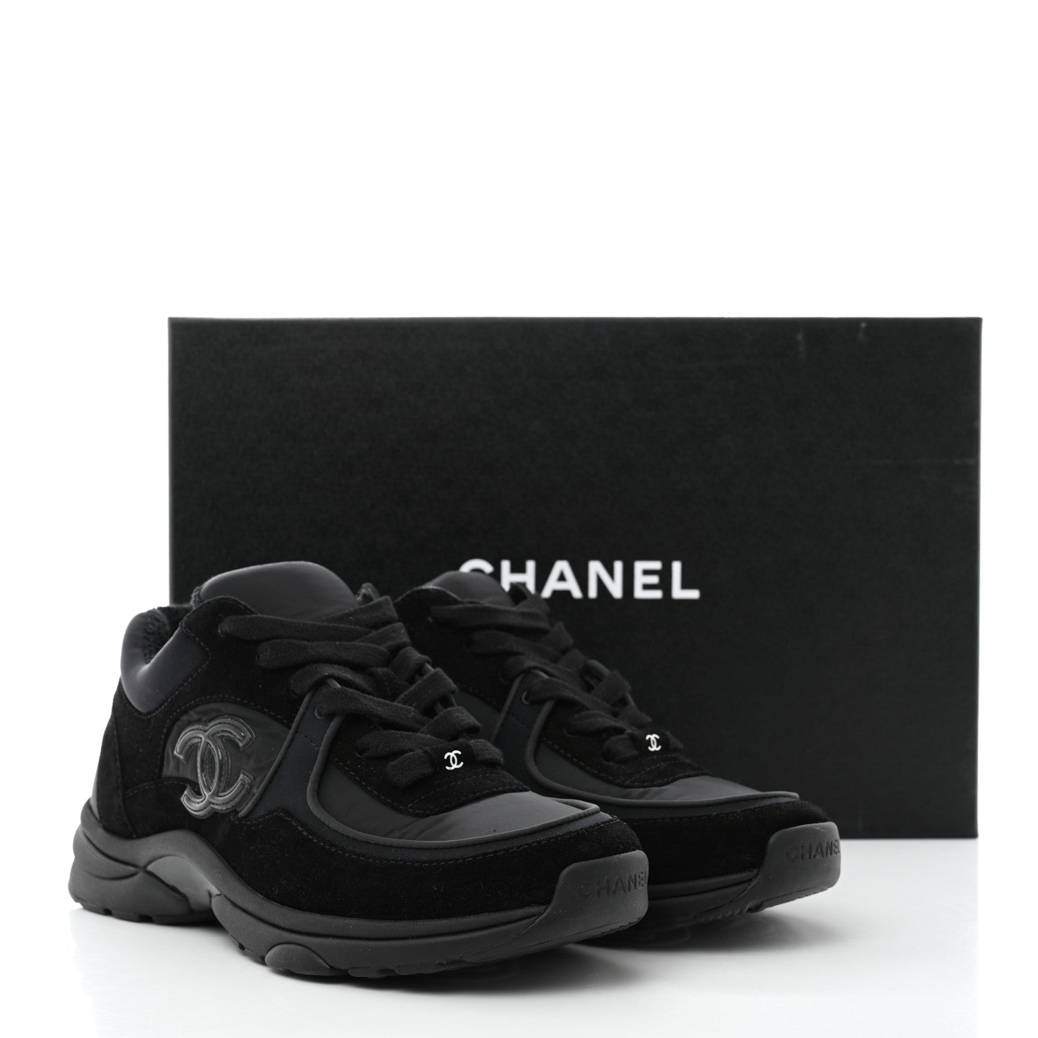 Chanel Fabric Calfskin Suede CC Sneakers 37 Black 9 of 9