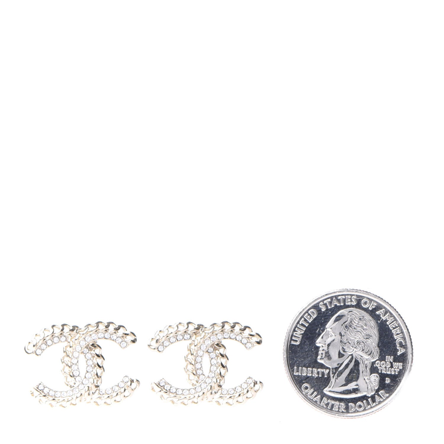 Chanel Crystal Chain CC Earrings Gold 2 of 5