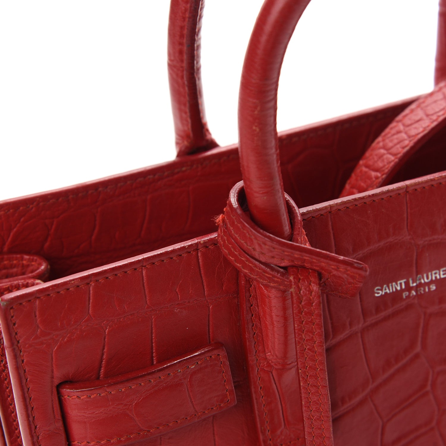 Saint Laurent Calfskin Crocodile Embossed Nano Sac De Jour Red 9 of 9