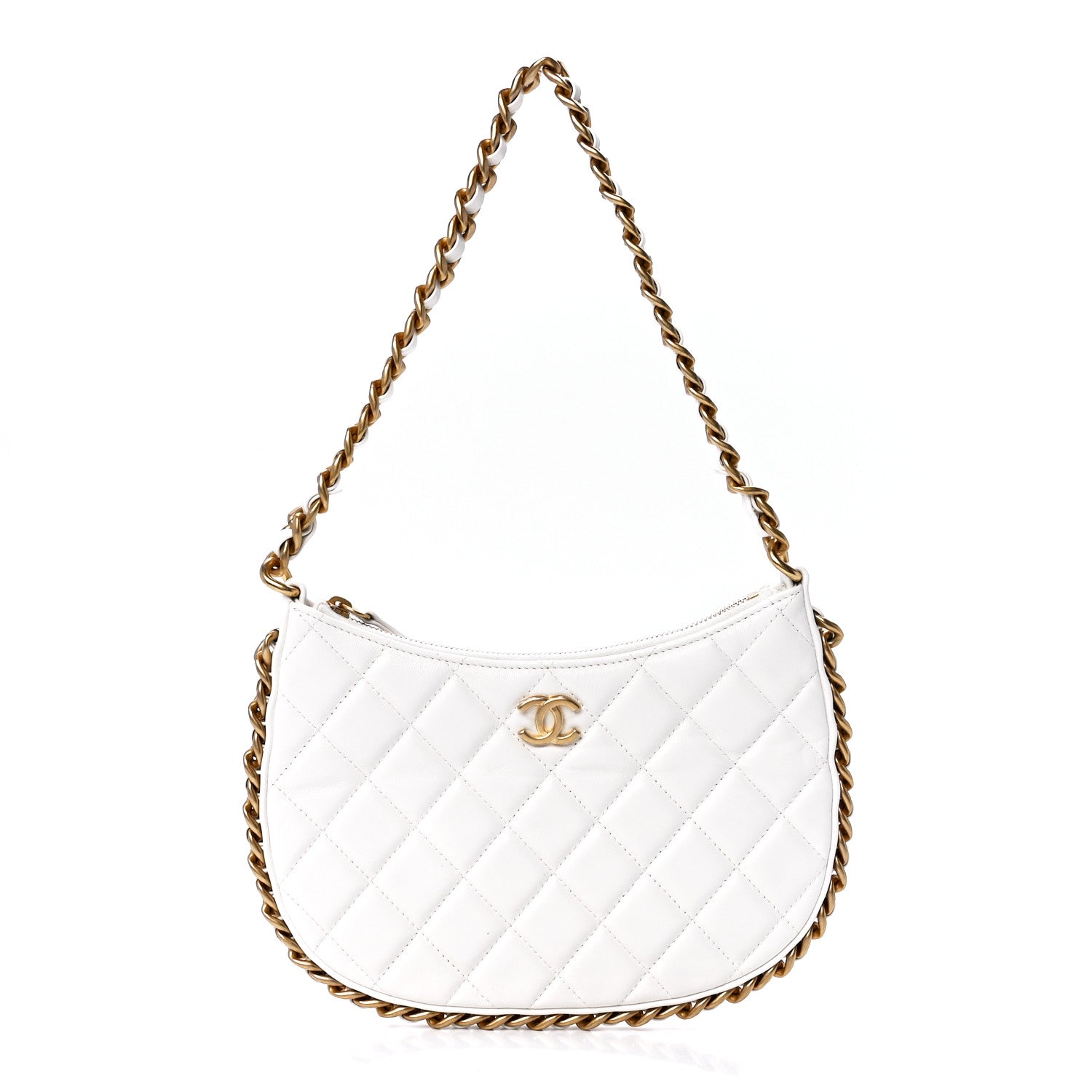 Chanel Shiny Crumpled Lambskin Quilted Trendy Chain Around Hobo White 1 of 12