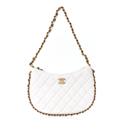 Chanel Shiny Crumpled Lambskin Quilted Trendy Chain Around Hobo White 1 of 12