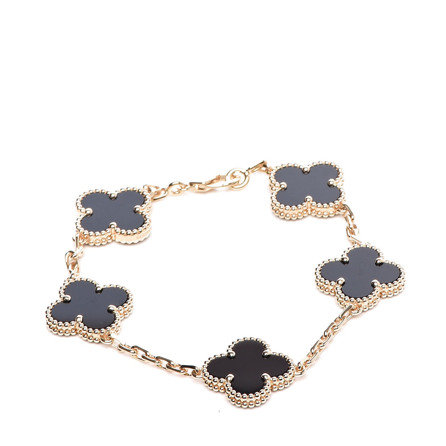 18K Yellow Gold Black Onyx 5 Motifs Vintage Alhambra Bracelet