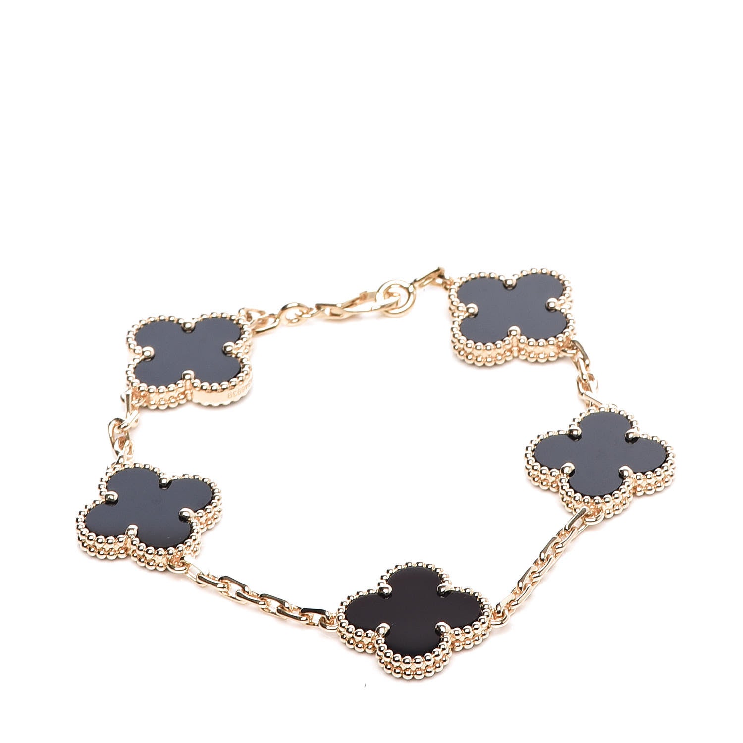 Van Cleef & Arpels 18K Yellow Gold Black Onyx 5 Motifs Vintage Alhambra Bracelet 1 of 7