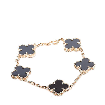 Van Cleef & Arpels 18K Yellow Gold Black Onyx 5 Motifs Vintage Alhambra Bracelet 1 of 7