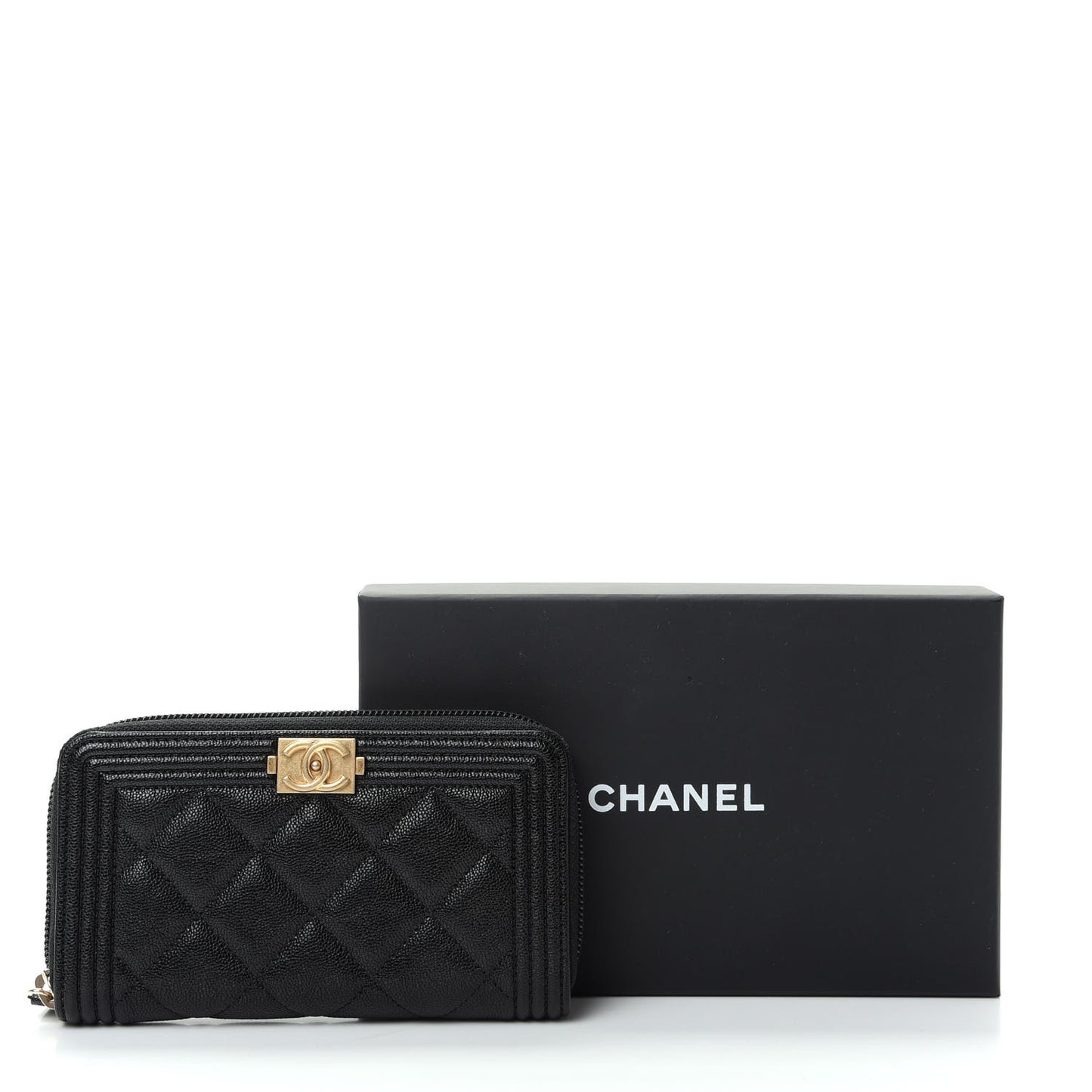 Caviar Quilted Small Boy Zip Around Wallet Black