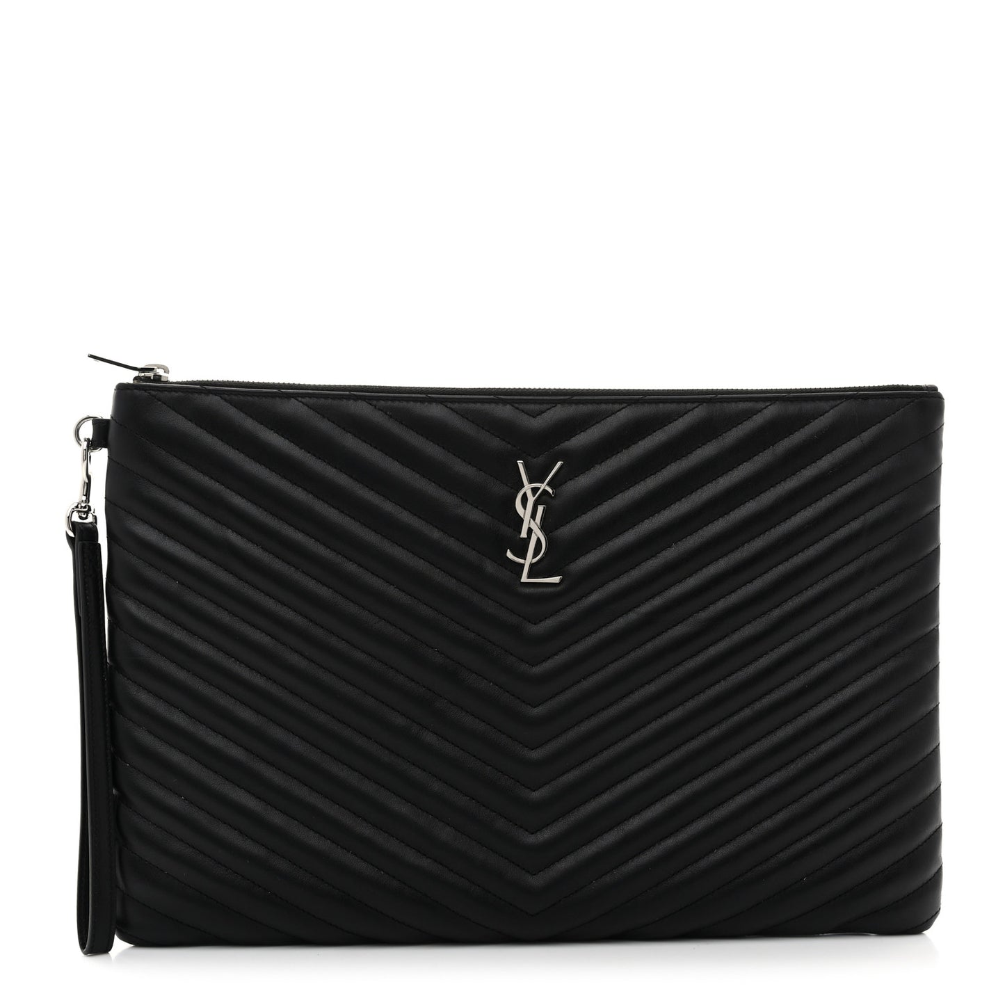 Calfskin Matelasse Chevron Cassandre Monogram Document Holder Black