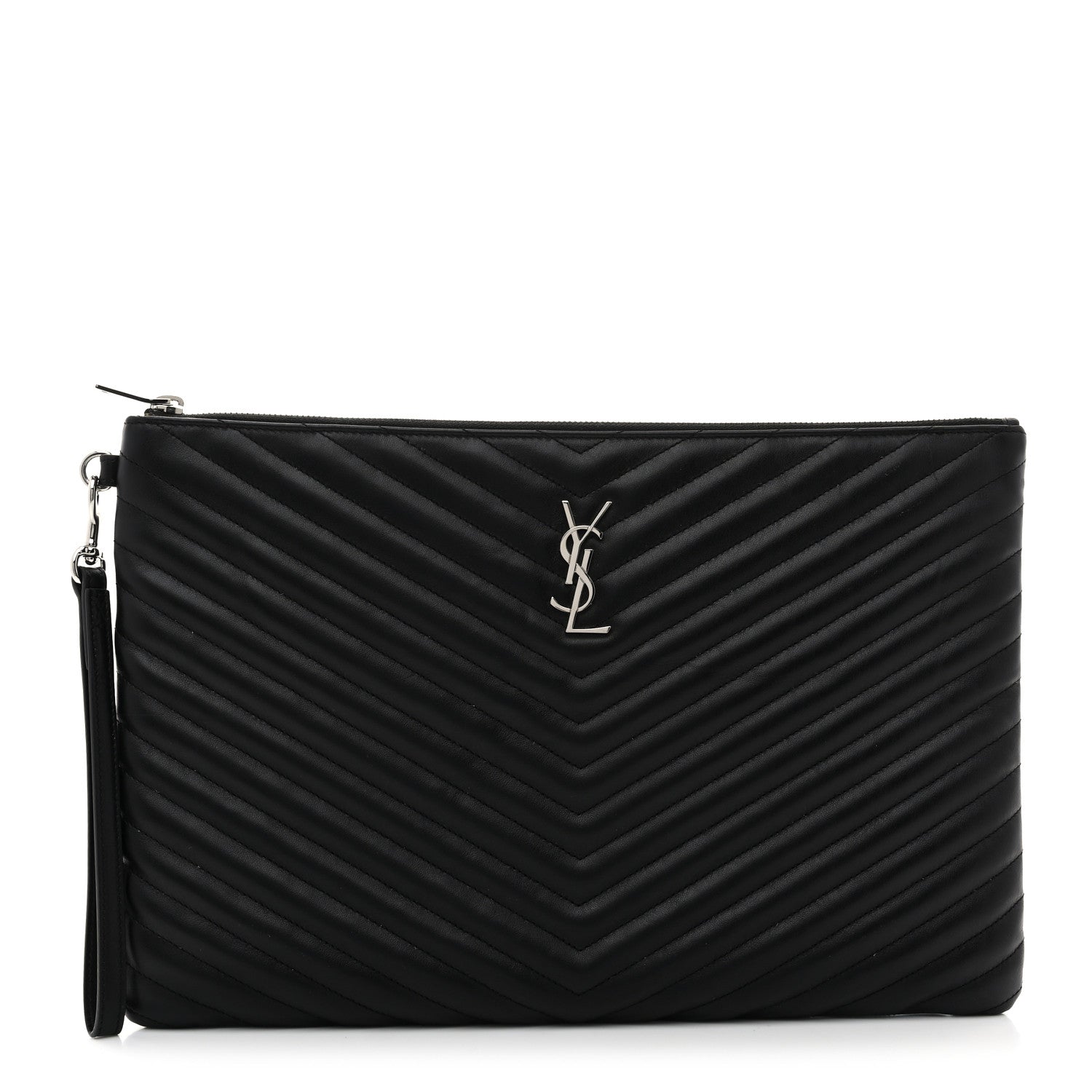 Saint Laurent Calfskin Matelasse Chevron Cassandre Monogram Document Holder Black 1 of 7