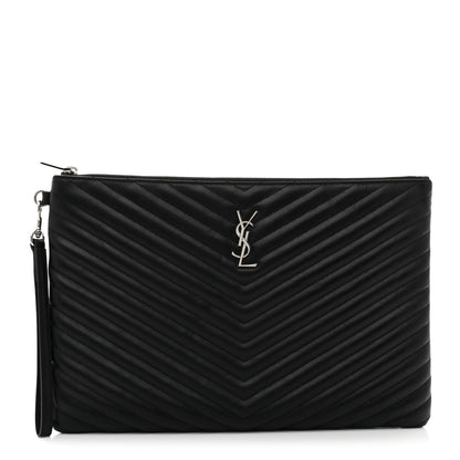 Saint Laurent Calfskin Matelasse Chevron Cassandre Monogram Document Holder Black 1 of 7