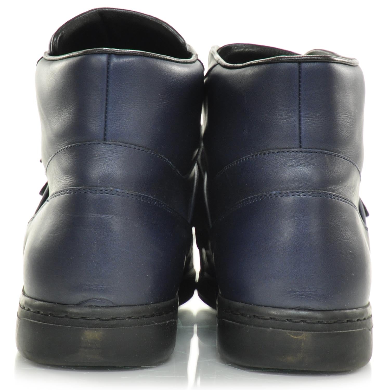 Gucci Leather Mens GG High Top Sneakers 10.5 Navy 3 of 10