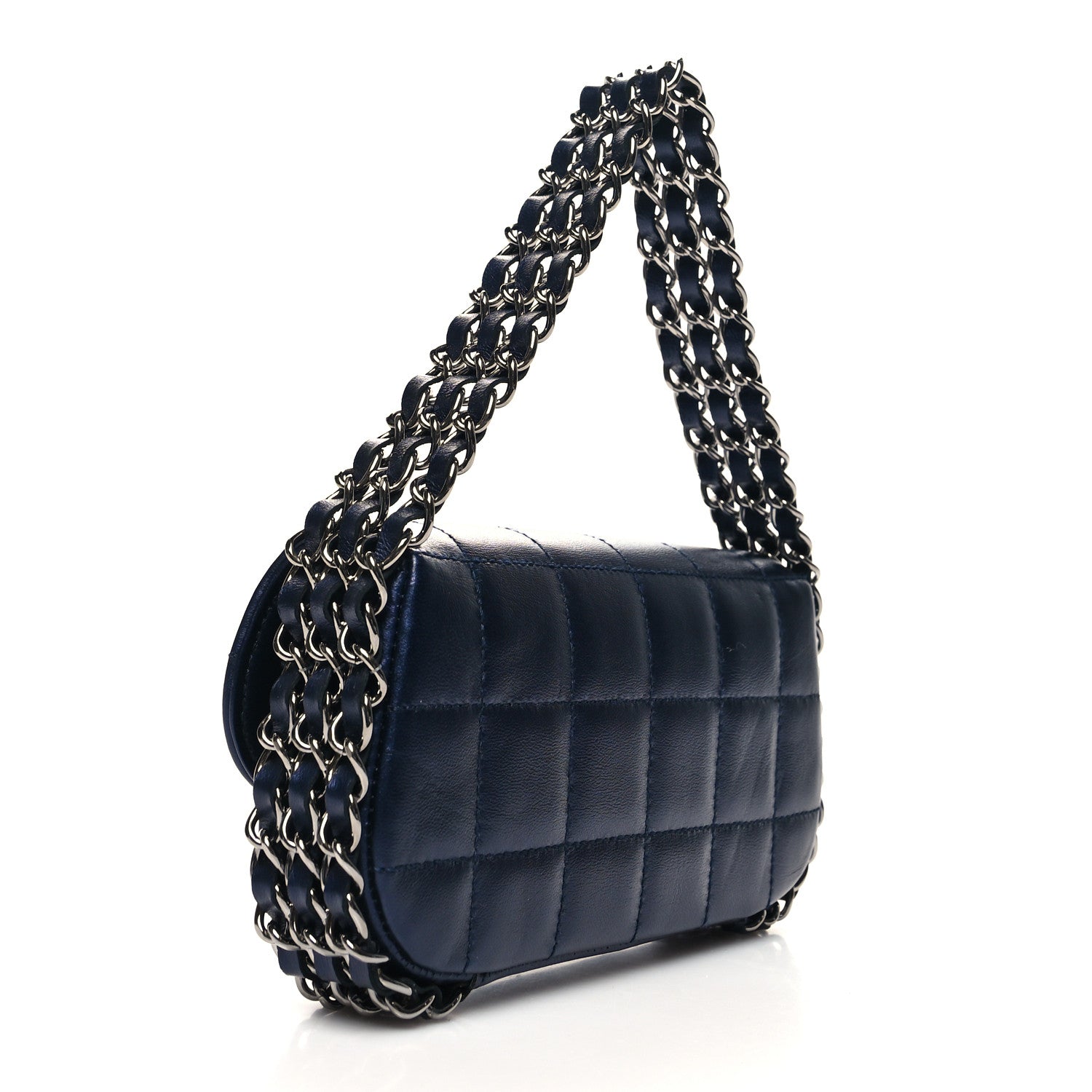 Chanel Lambskin Chocolate Bar Quilted 3 Chain Flap Navy Blue 3 of 10