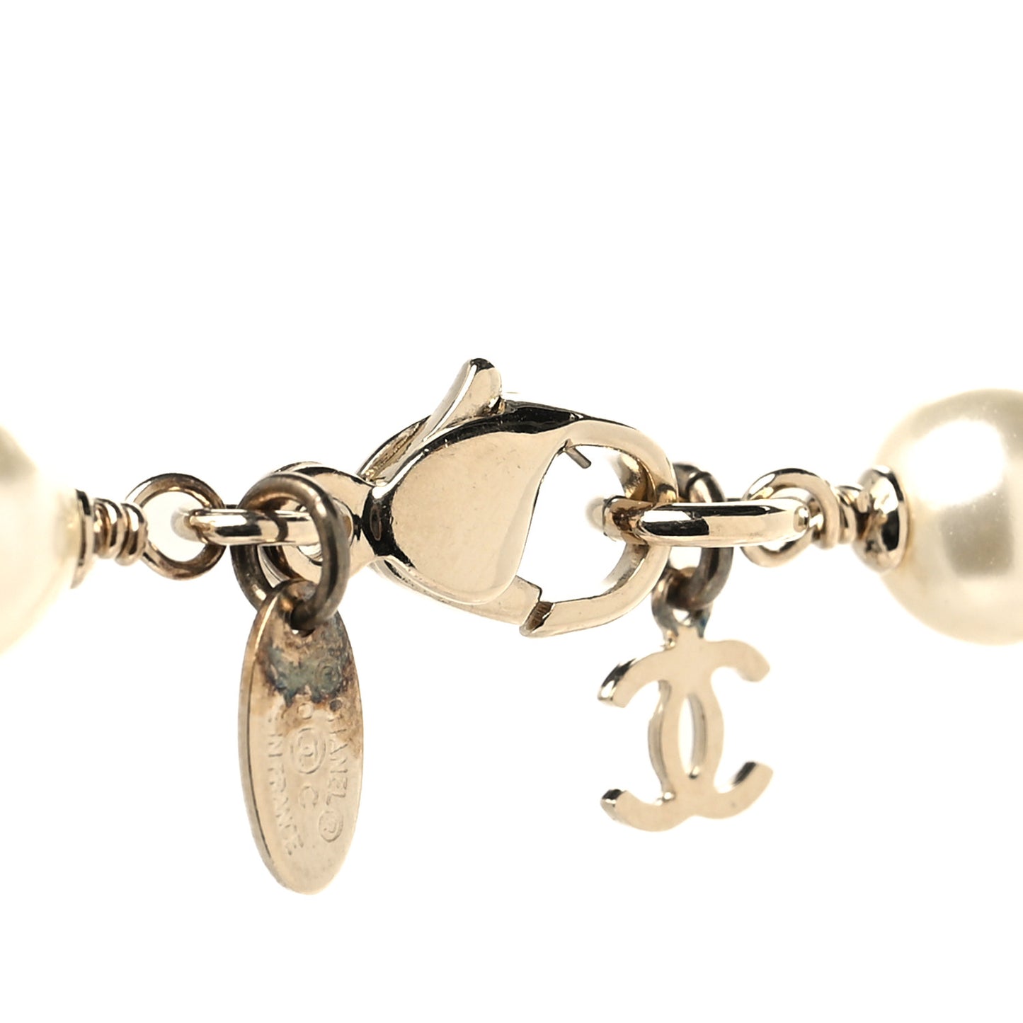 Pearl Resin Crystal CC Long Necklace Gold Blue