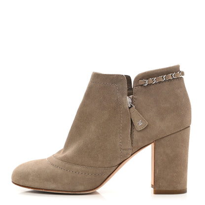 Chanel Suede CC Chain Ankle Boots 40 Beige Fonce 1 of 8