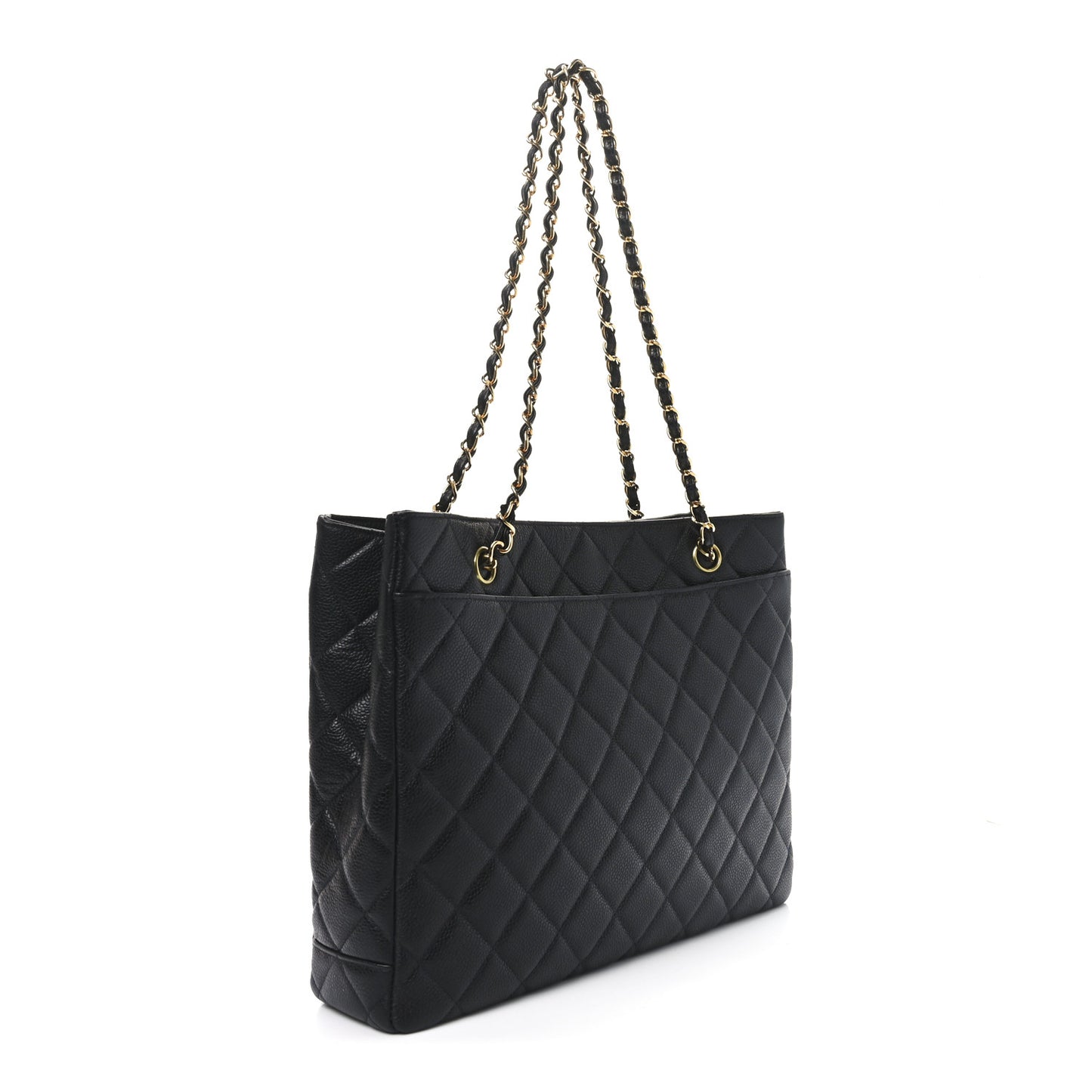 Caviar Quilted Small Shopping Tote Black