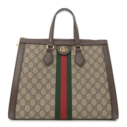 Gucci GG Supreme Monogram Web Medium Ophidia Tote Bag Brown 1 of 10
