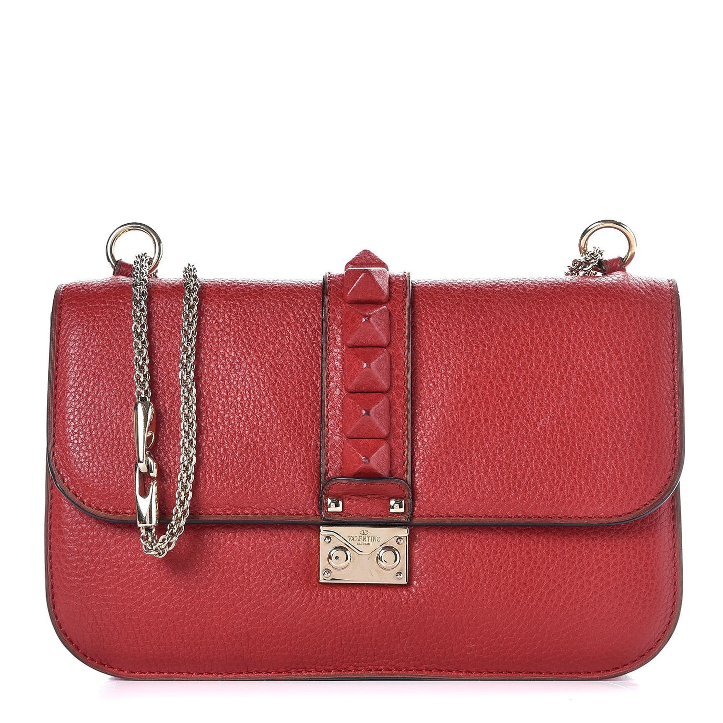 Pebbled Calfskin Medium Glam Lock Rockstud Flap Red