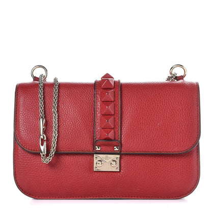 Valentino Garavani Pebbled Calfskin Medium Glam Lock Rockstud Flap Red 1 of 12