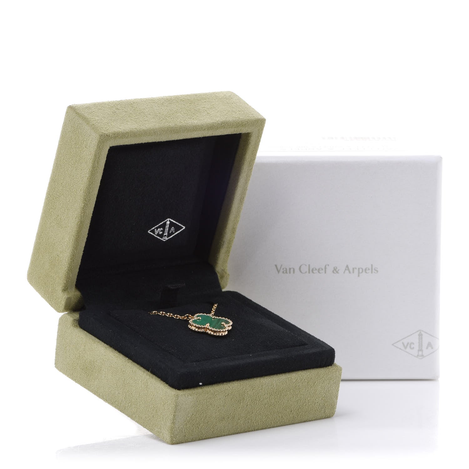 Van Cleef & Arpels 18K Yellow Gold Malachite Vintage Alhambra Pendant Necklace 8 of 8