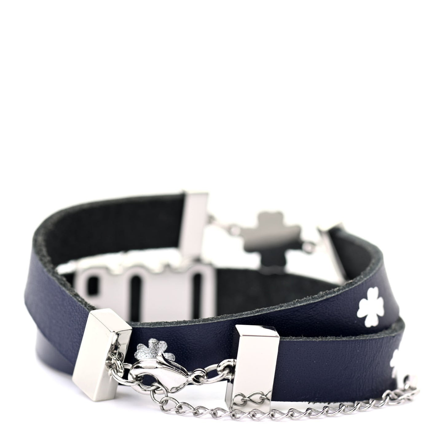 Calfskin Dior Clover Double Bracelet Navy