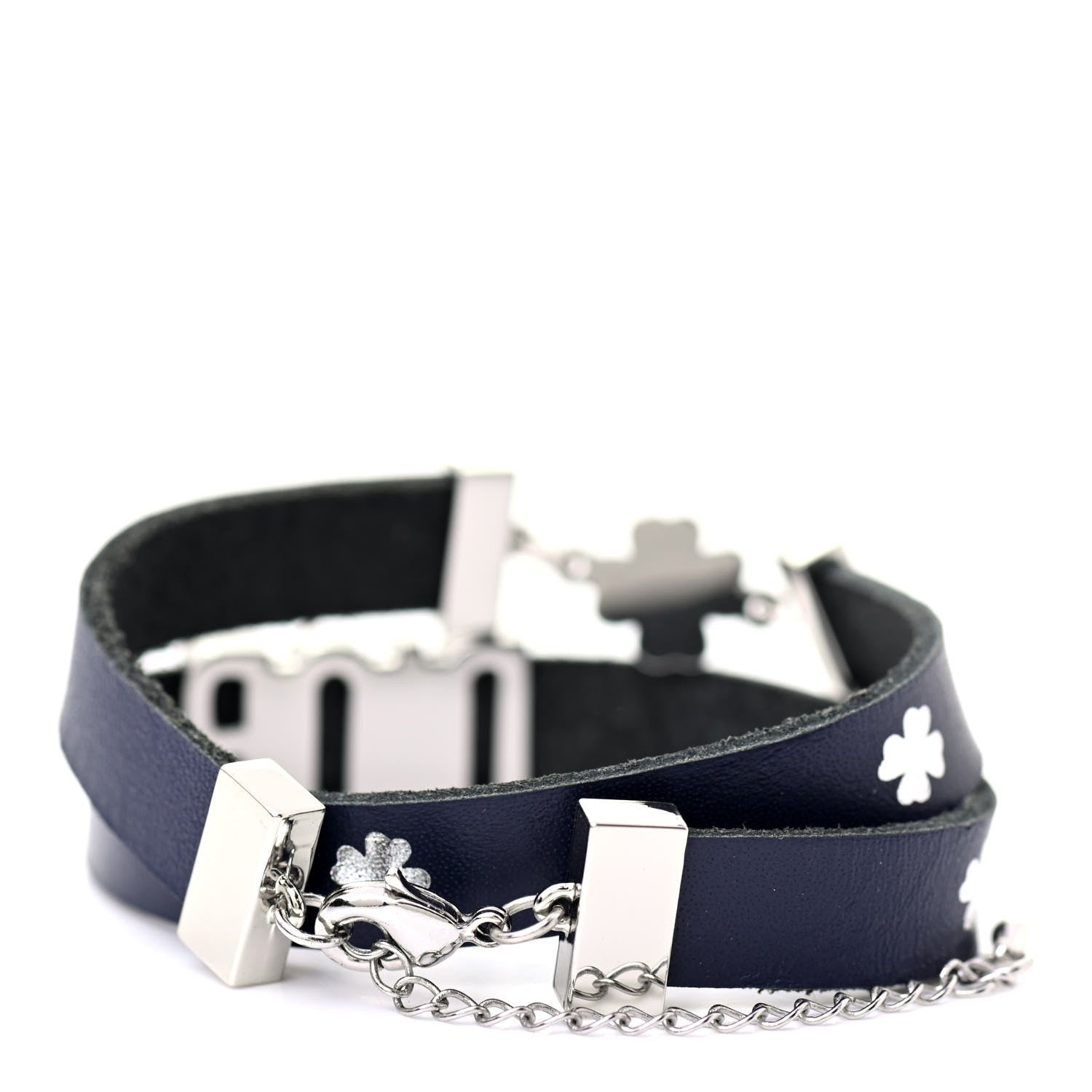 Christian Dior Calfskin Dior Clover Double Bracelet Navy 3 of 5