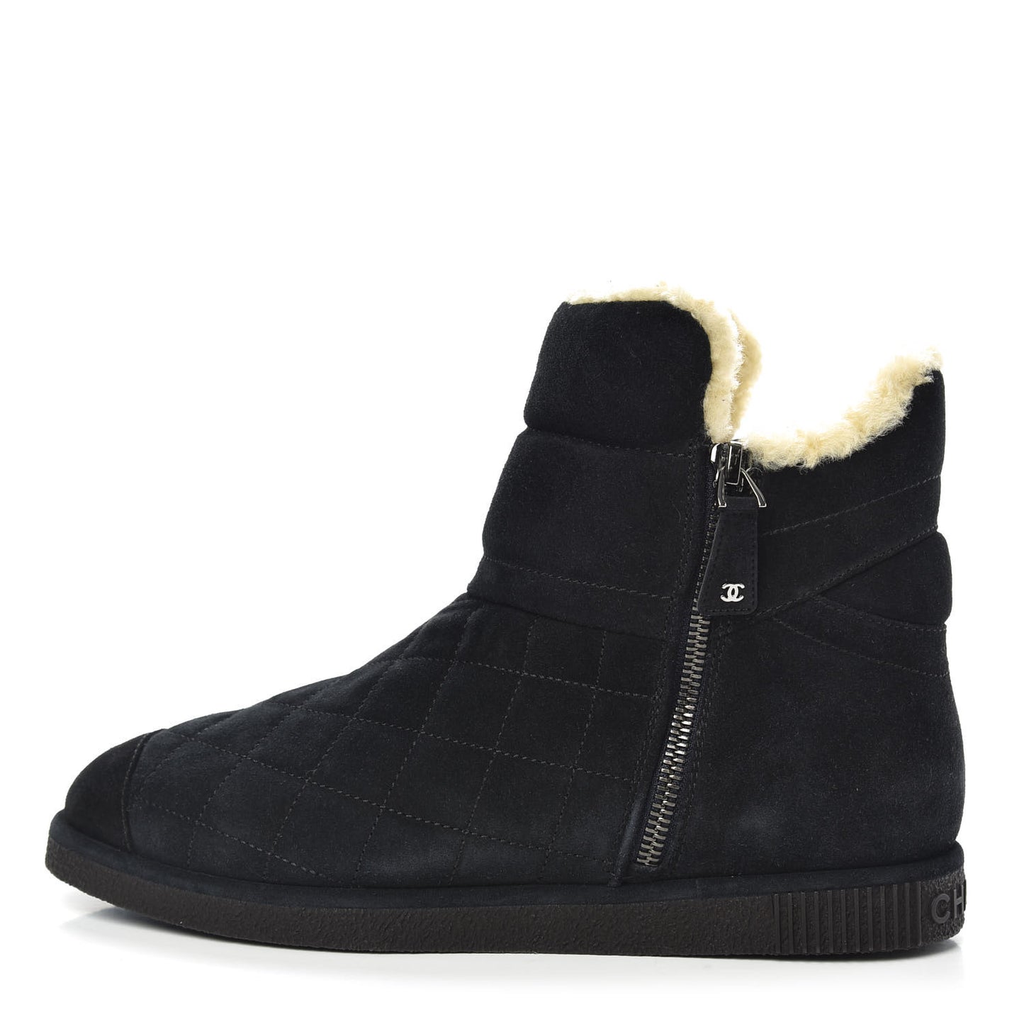 Suede Shearling Short Boots 37.5 Blue Marine Black