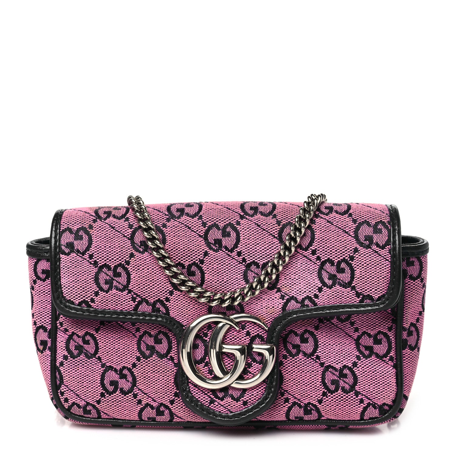 Gucci Monogram Multicolor Matelasse Diagonal Super Mini GG Marmont Shoulder Bag Pink Blue 1 of 10
