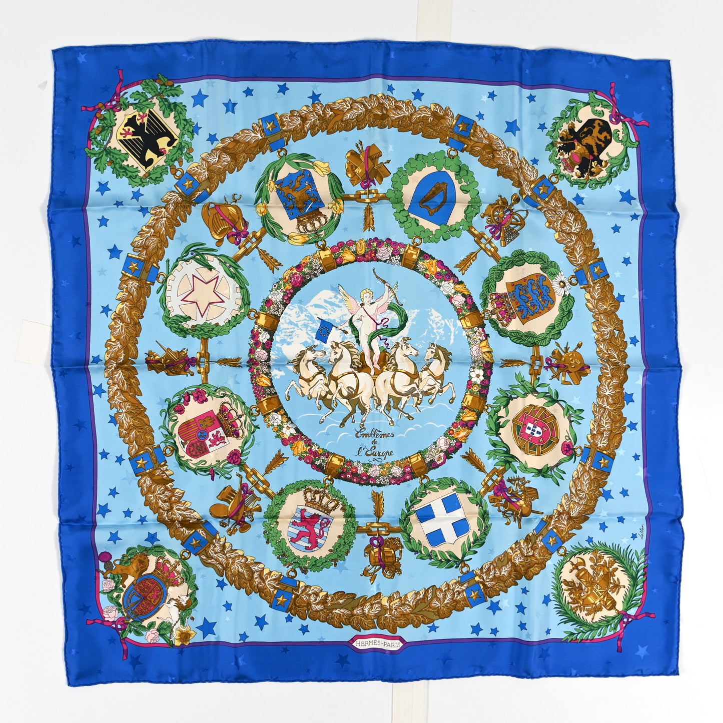 Silk Emblemes de L'Europe Scarf 90 Bleu