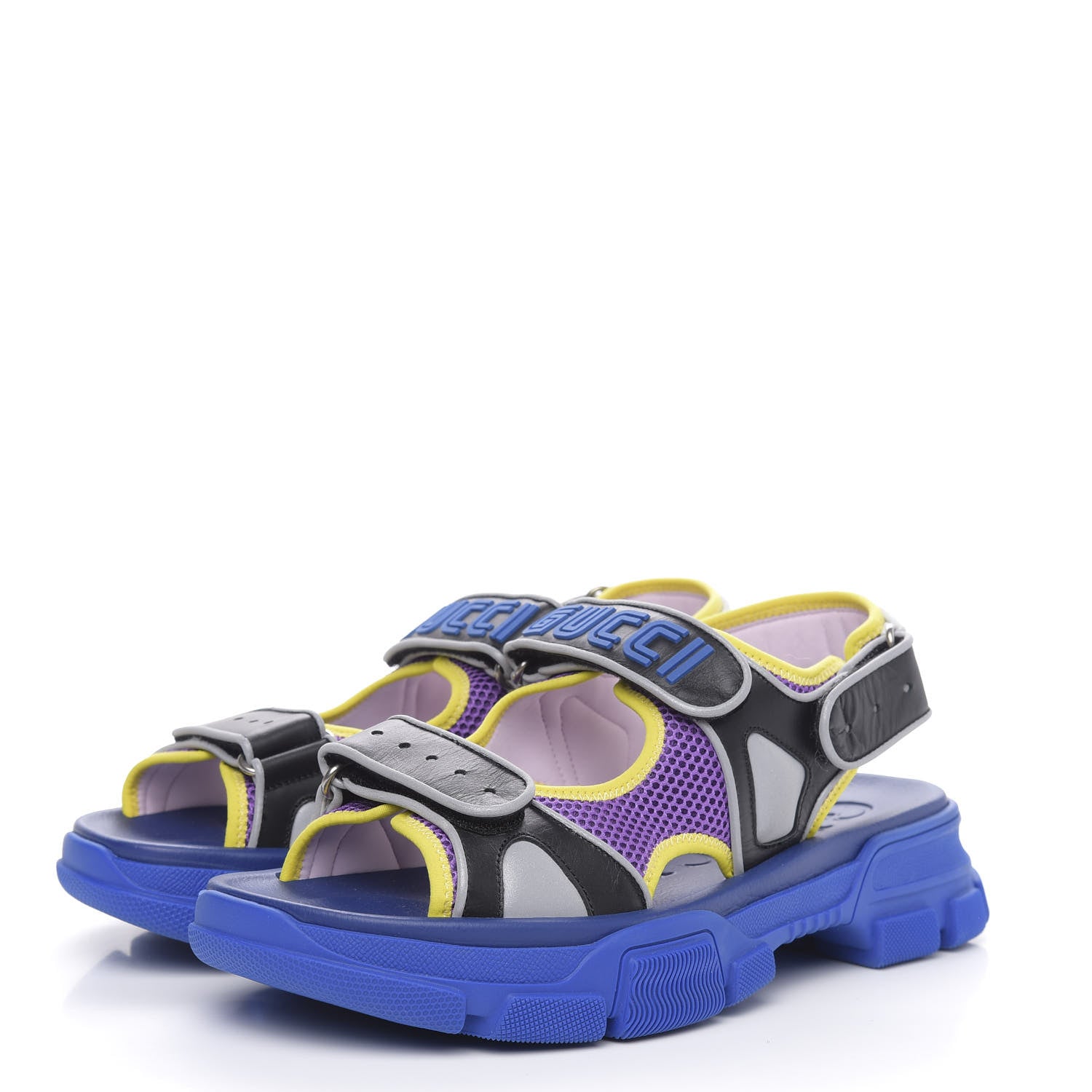 Gucci X SEGA Calfskin Mesh Mens Aguru Sandals 9 Black Blue Purple 3 of 9