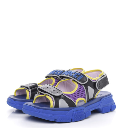 Gucci X SEGA Calfskin Mesh Mens Aguru Sandals 9 Black Blue Purple 3 of 9