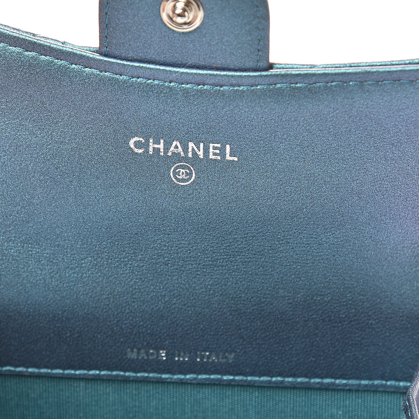 Iridescent Lambskin Quilted Flap Card Holder Turquoise
