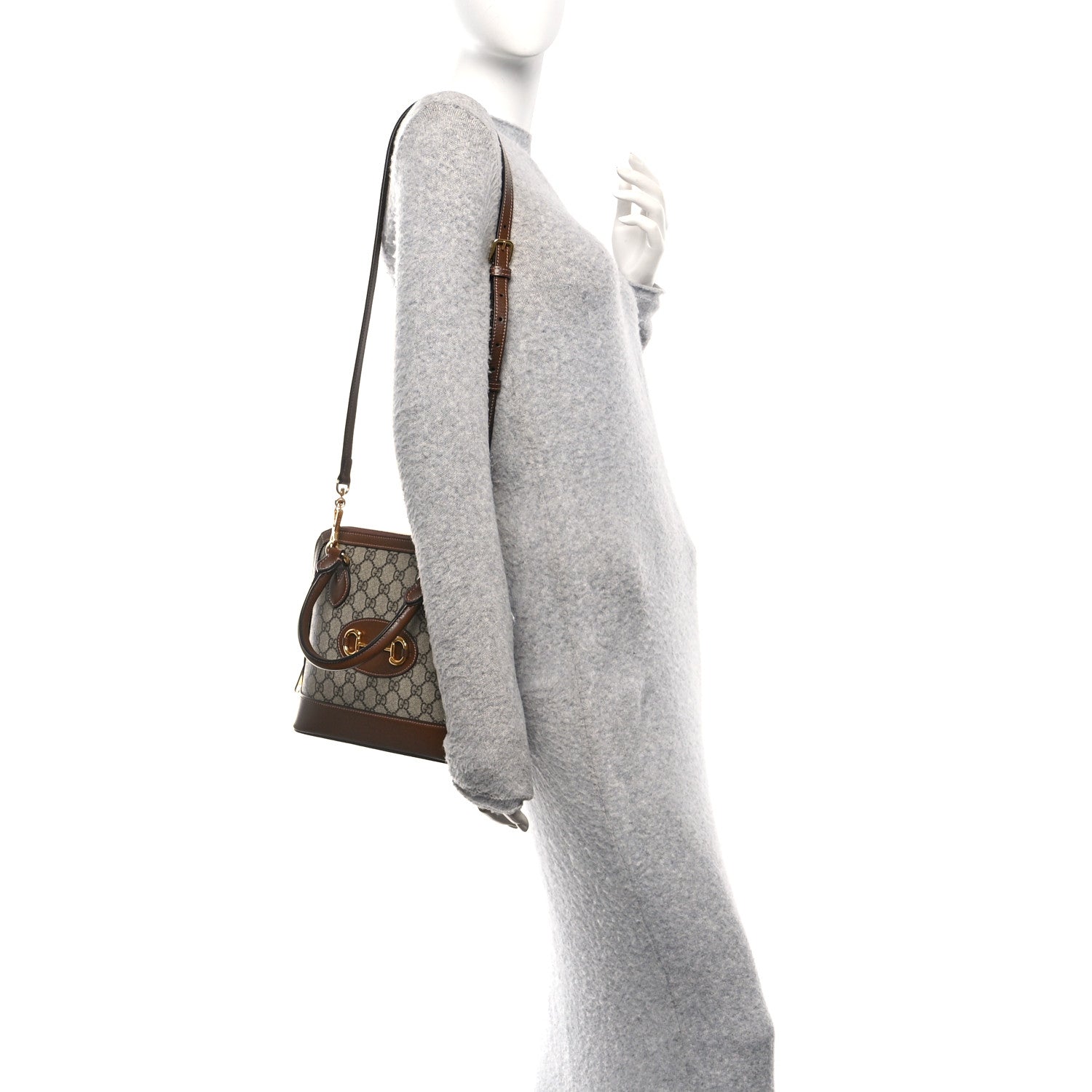 Gucci GG Supreme Monogram Azalea Calfskin Small Horsebit 1955 Top Handle Bag Beige Ebony Brown Sugar 2 of 10