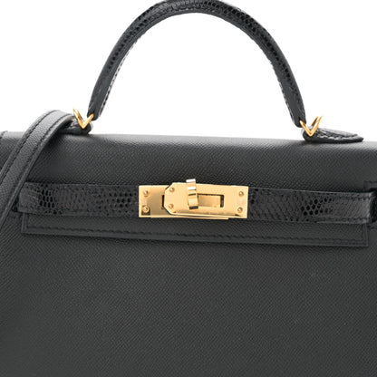 Hermes Madame Calfskin Lizard Mini Kelly Sellier Touch 20 Black 8 of 14