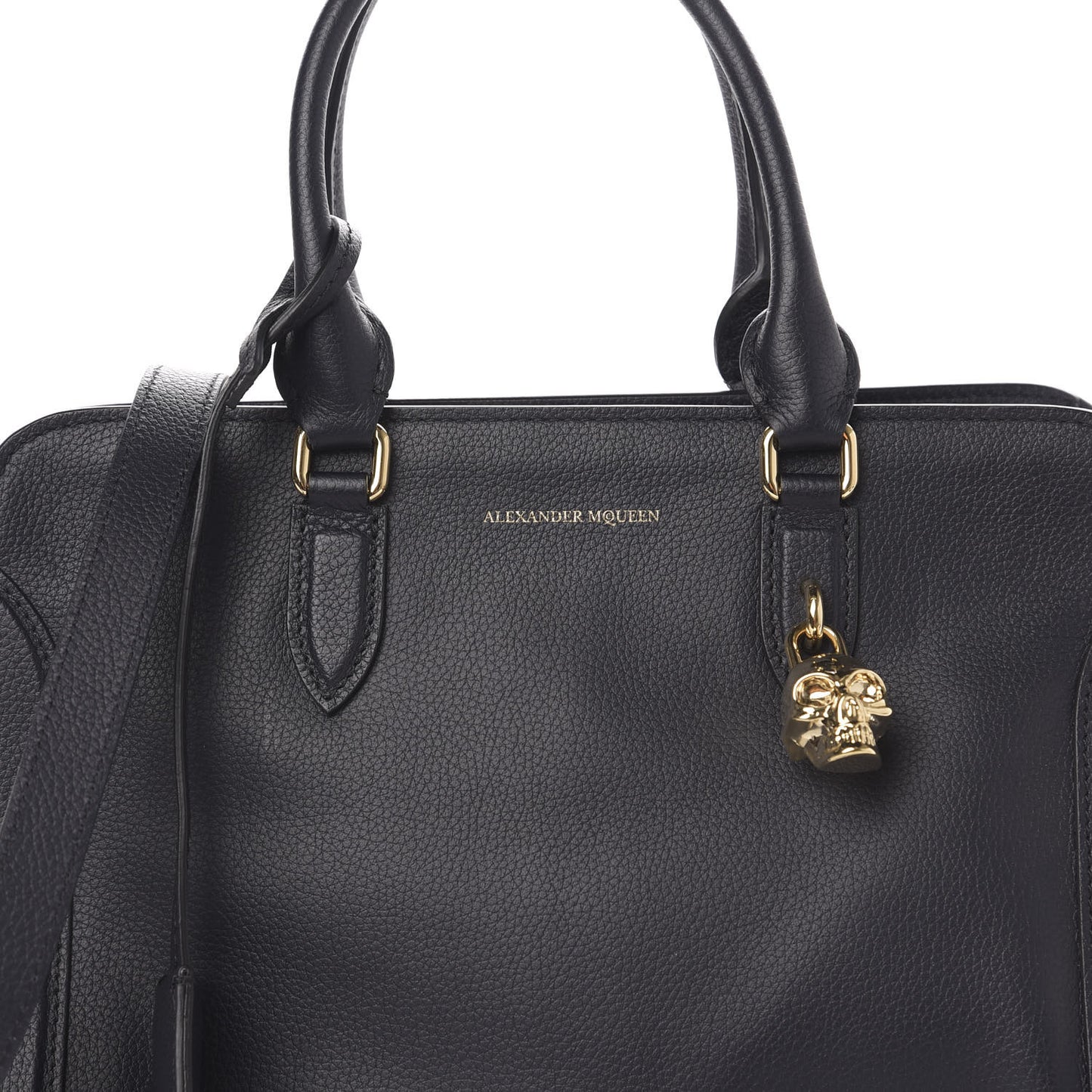 Pebbled Calfskin Small Skull Padlock Zip Around Tote Black