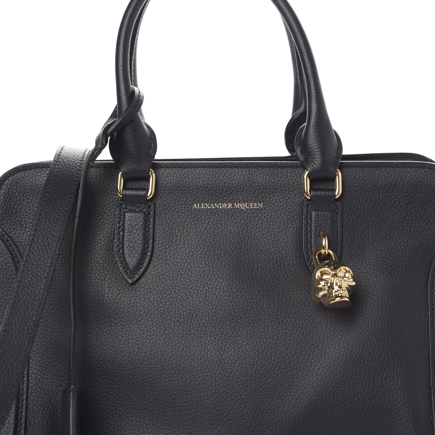 Alexander McQueen Pebbled Calfskin Small Skull Padlock Zip Around Tote Black 10 of 10
