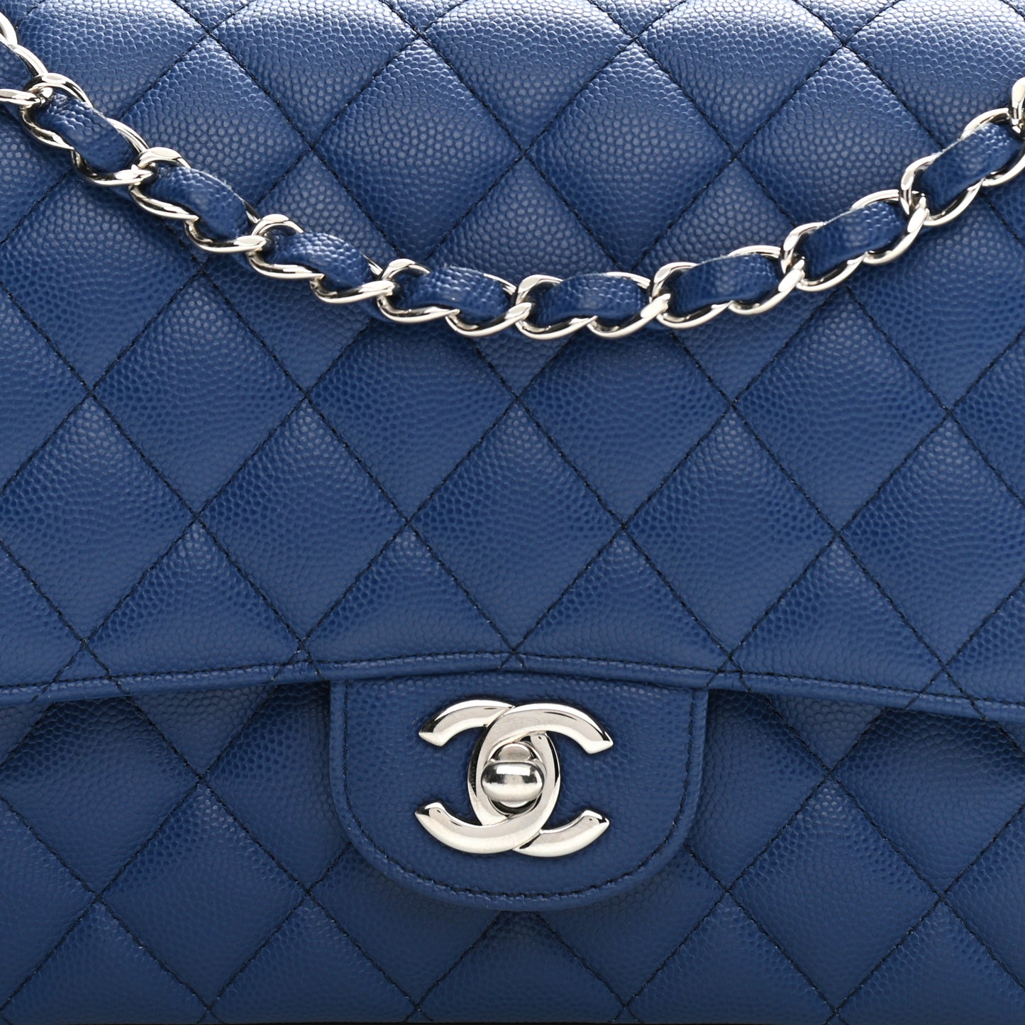 Caviar Quilted Medium Double Flap Blue