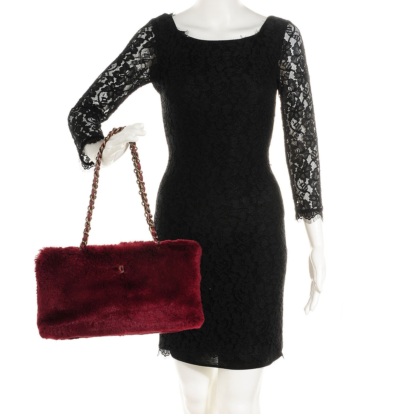 Rabbit Fur Shoulder Bag Burgundy
