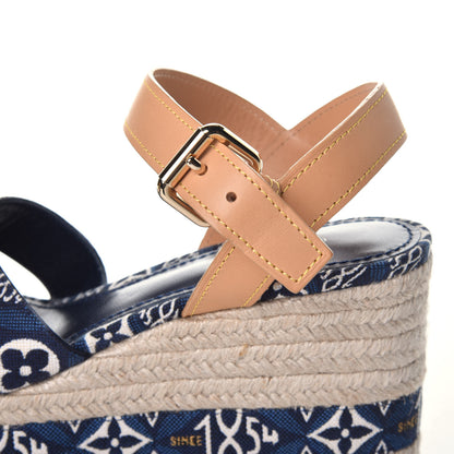 Louis Vuitton Jacquard Calfskin Since 1854 Boundary Wedge Sandals 37.5 Blue 9 of 9