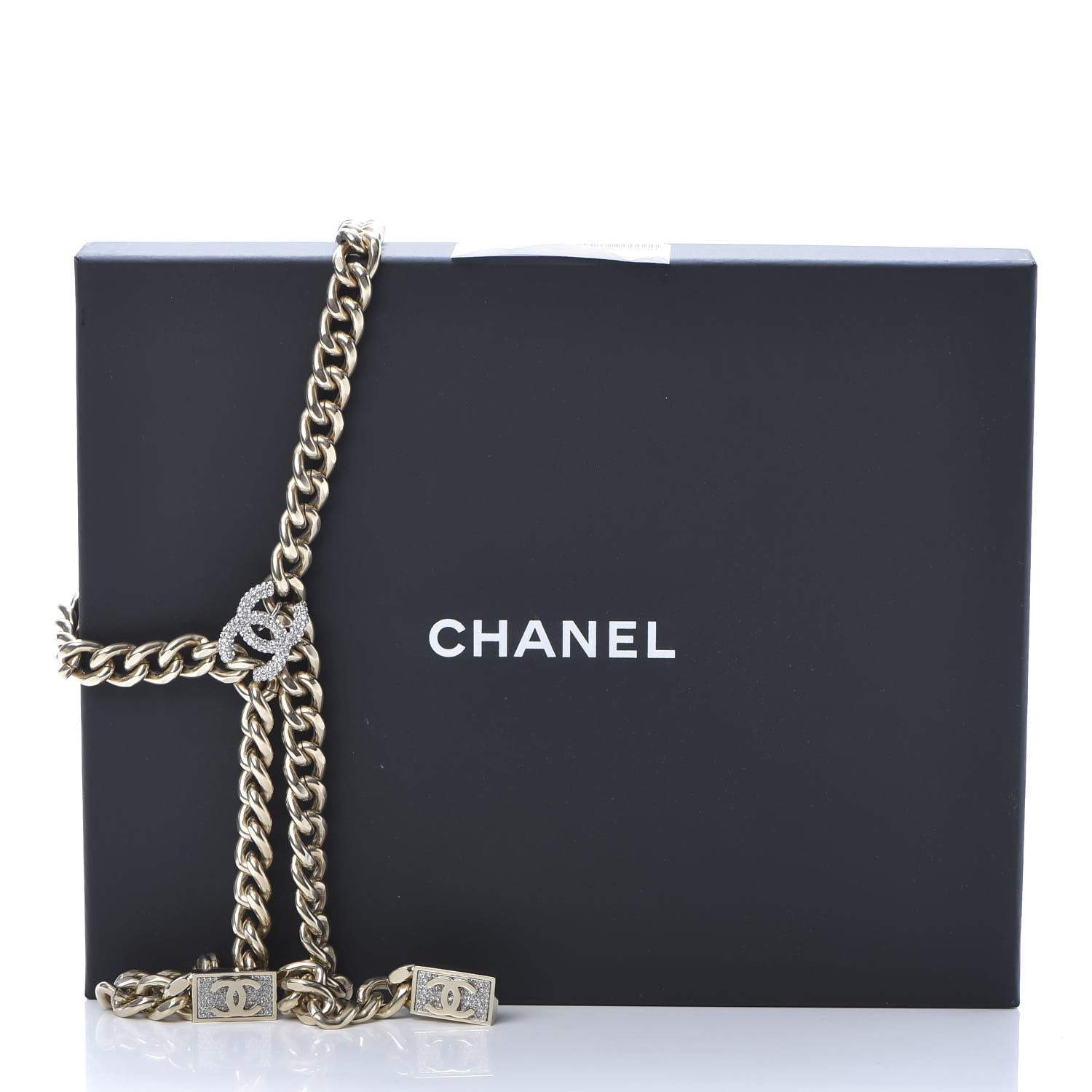 Chanel Chain Link Crystal CC Dog Tag Charm Necklace Gold 5 of 5