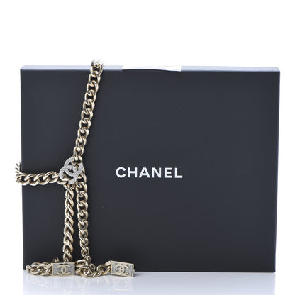 Chanel Chain Link Crystal CC Dog Tag Charm Necklace Gold 5 of 5