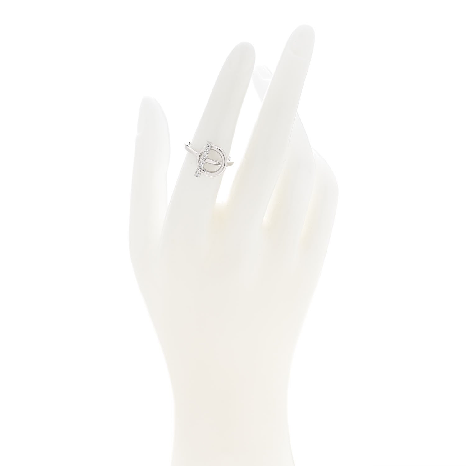 Hermes 18K White Gold Diamond PM Echappee Ring 52 6 2 of 5