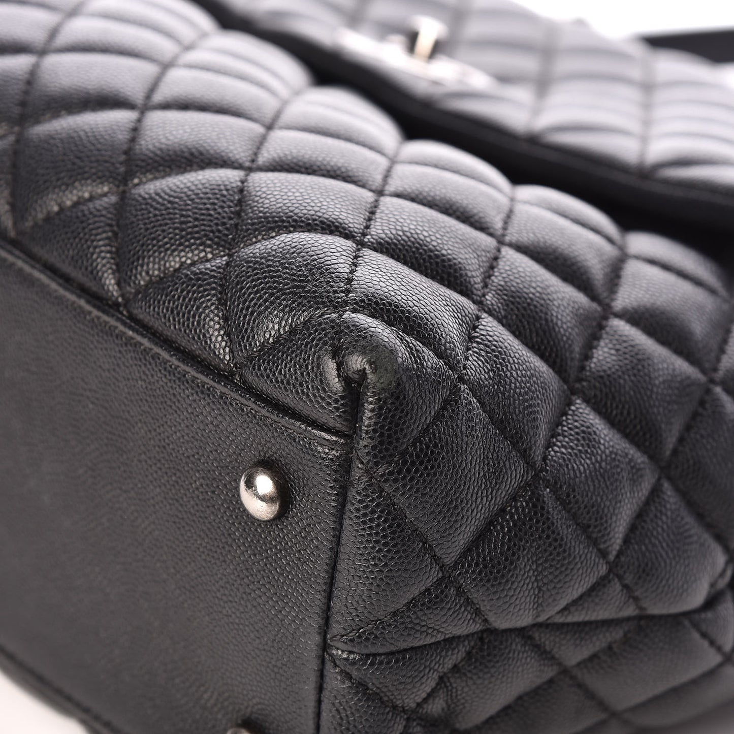 Caviar Quilted Large Coco Handle Flap Grey