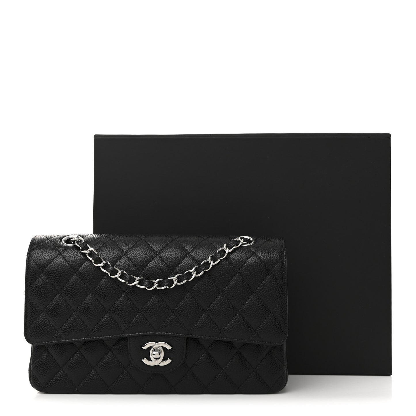Caviar Quilted Medium Double Flap Black