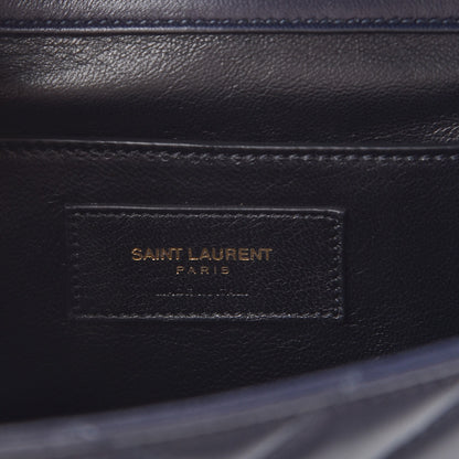 Saint Laurent Lambskin Matelasse Chevron Medium Monogram Satchel Navy 6 of 7