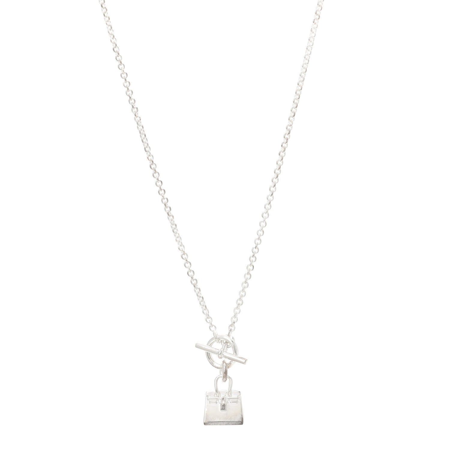 Hermes Sterling Silver Birkin Amulette Pendant Necklace 1 of 5