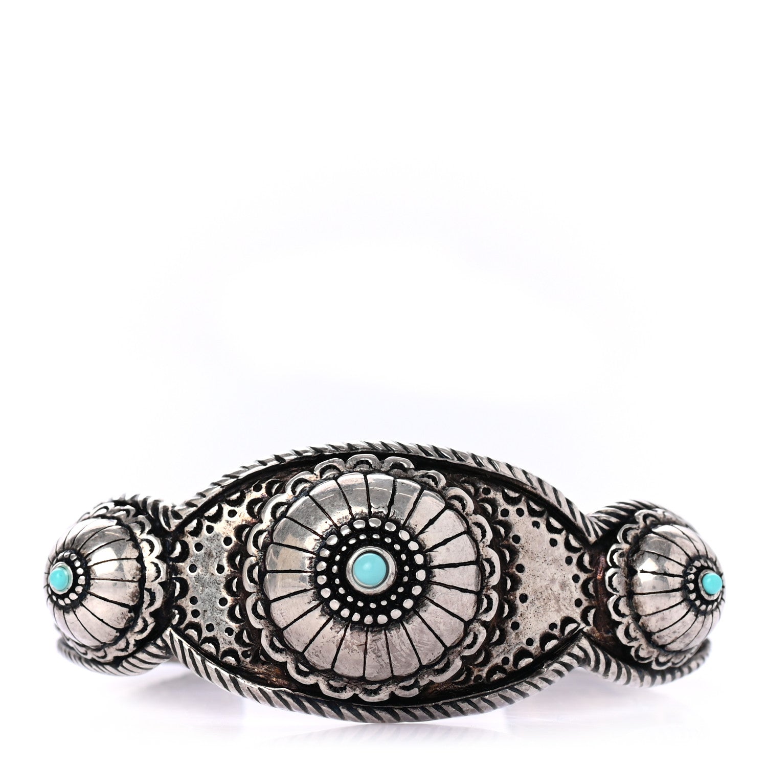 Saint Laurent Metallic Turquoise Navajo Cuff Bracelet Silver 1 of 4