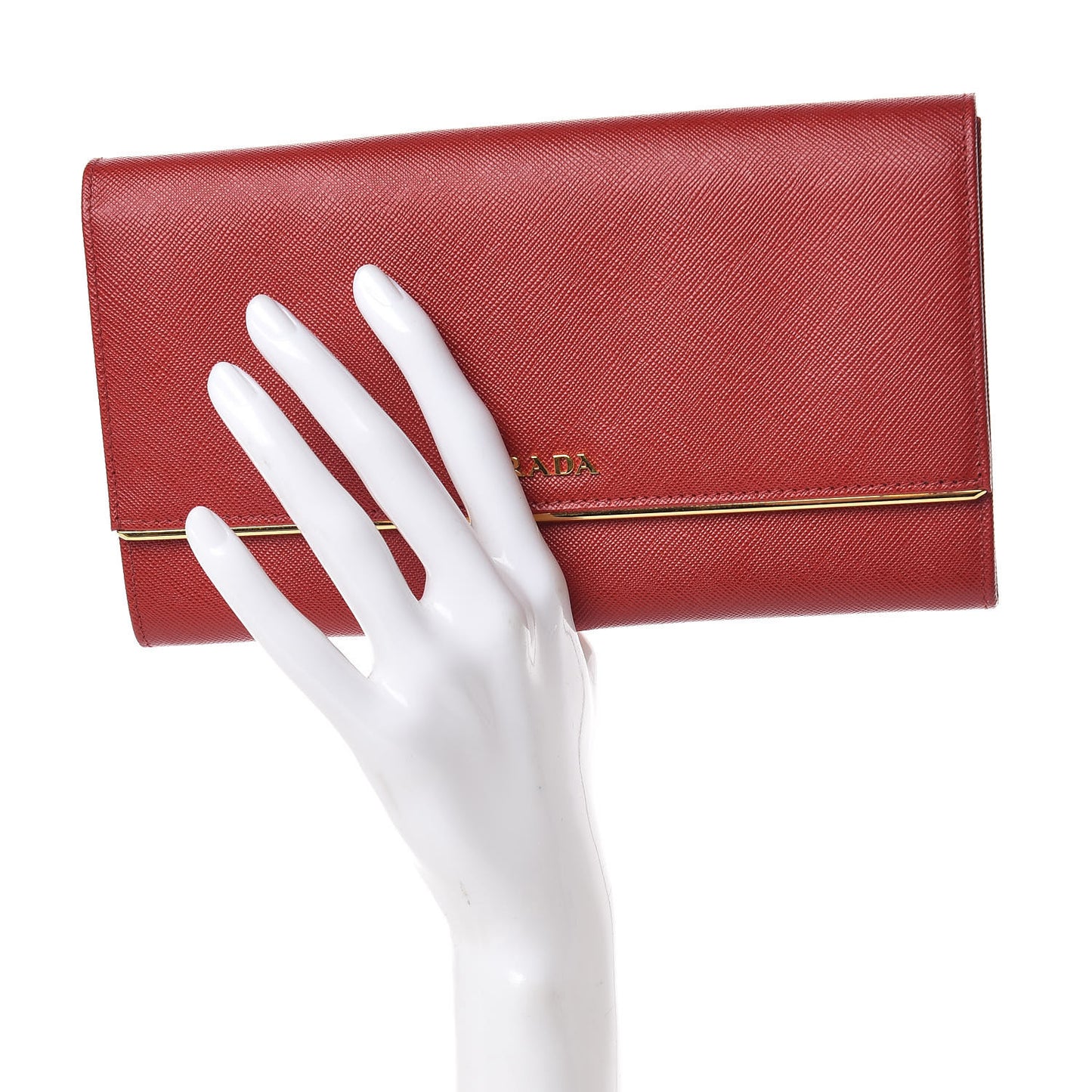 Saffiano Metal Bar Continental Flap Wallet Fuoco
