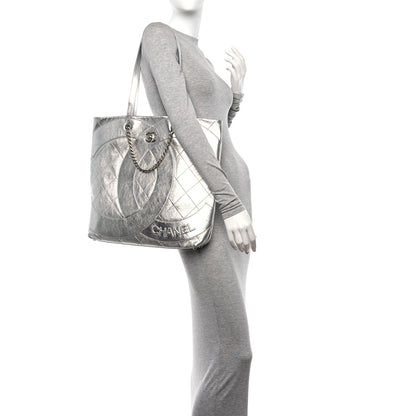 Chanel Metallic Calfskin Stitched CC Club Monaco Tote Silver 2 of 12