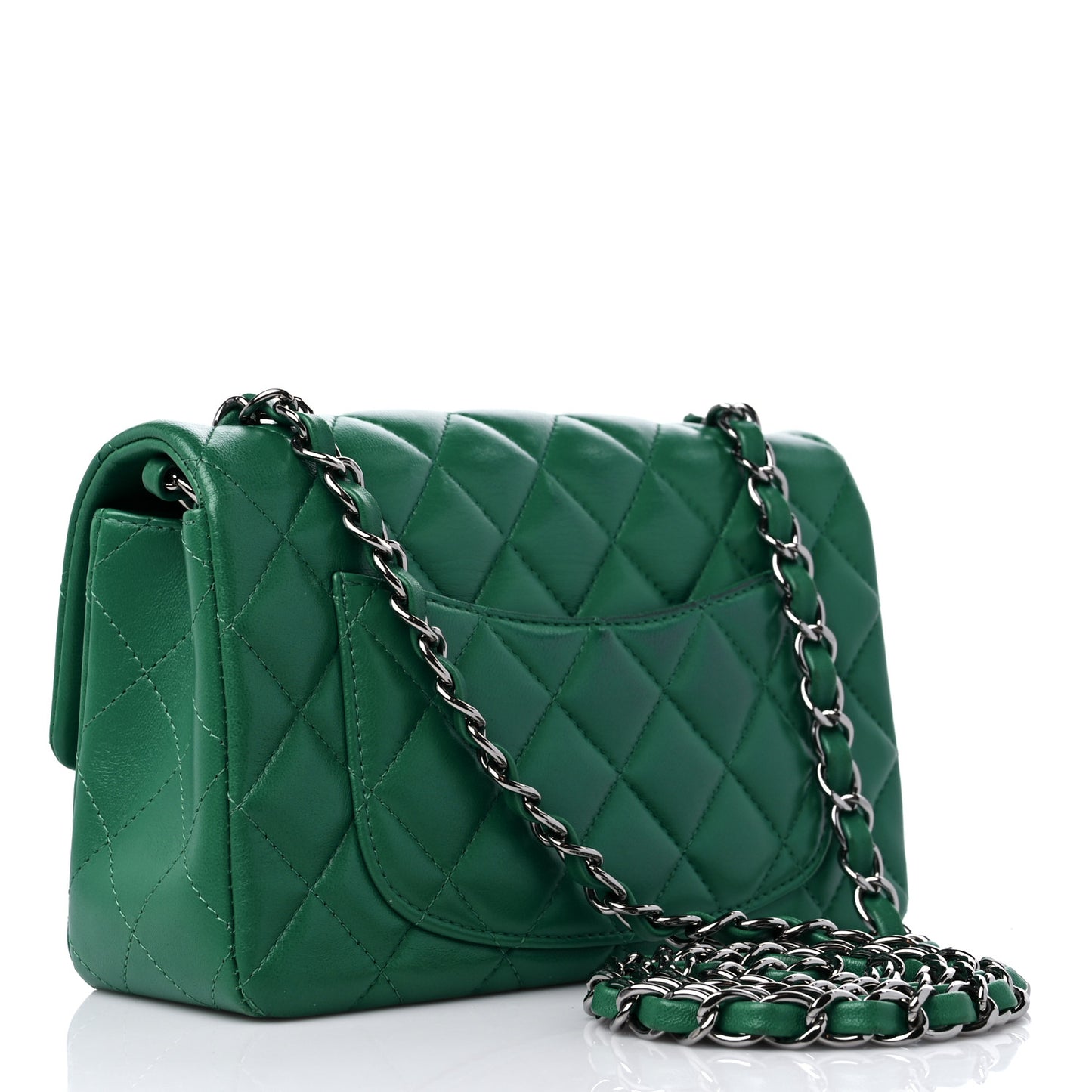 Lambskin Quilted Mini Rectangular Flap Green