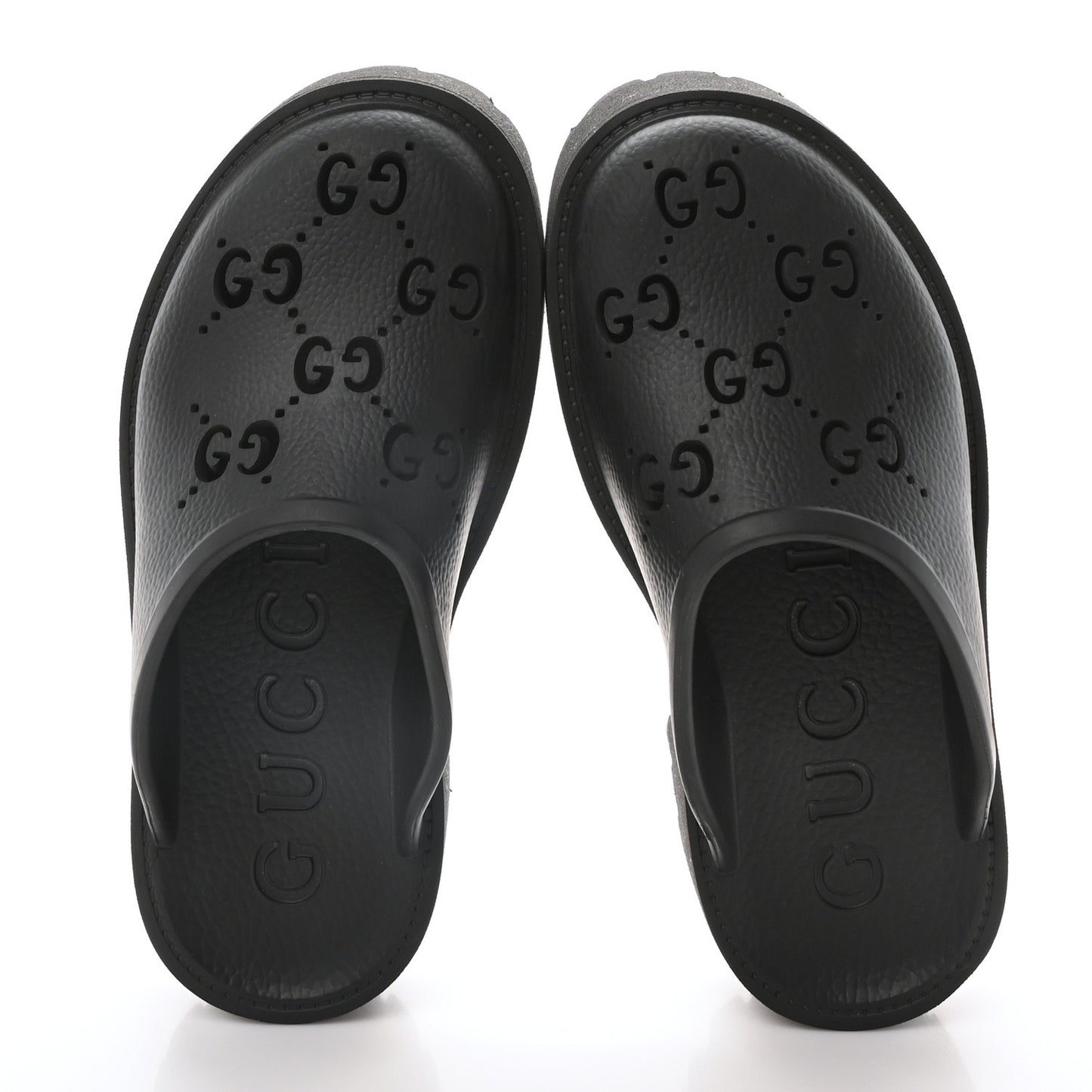 Rubber GG Monogram Perforated Elea Platform 55mm Lug Sole Sandals 36 Black