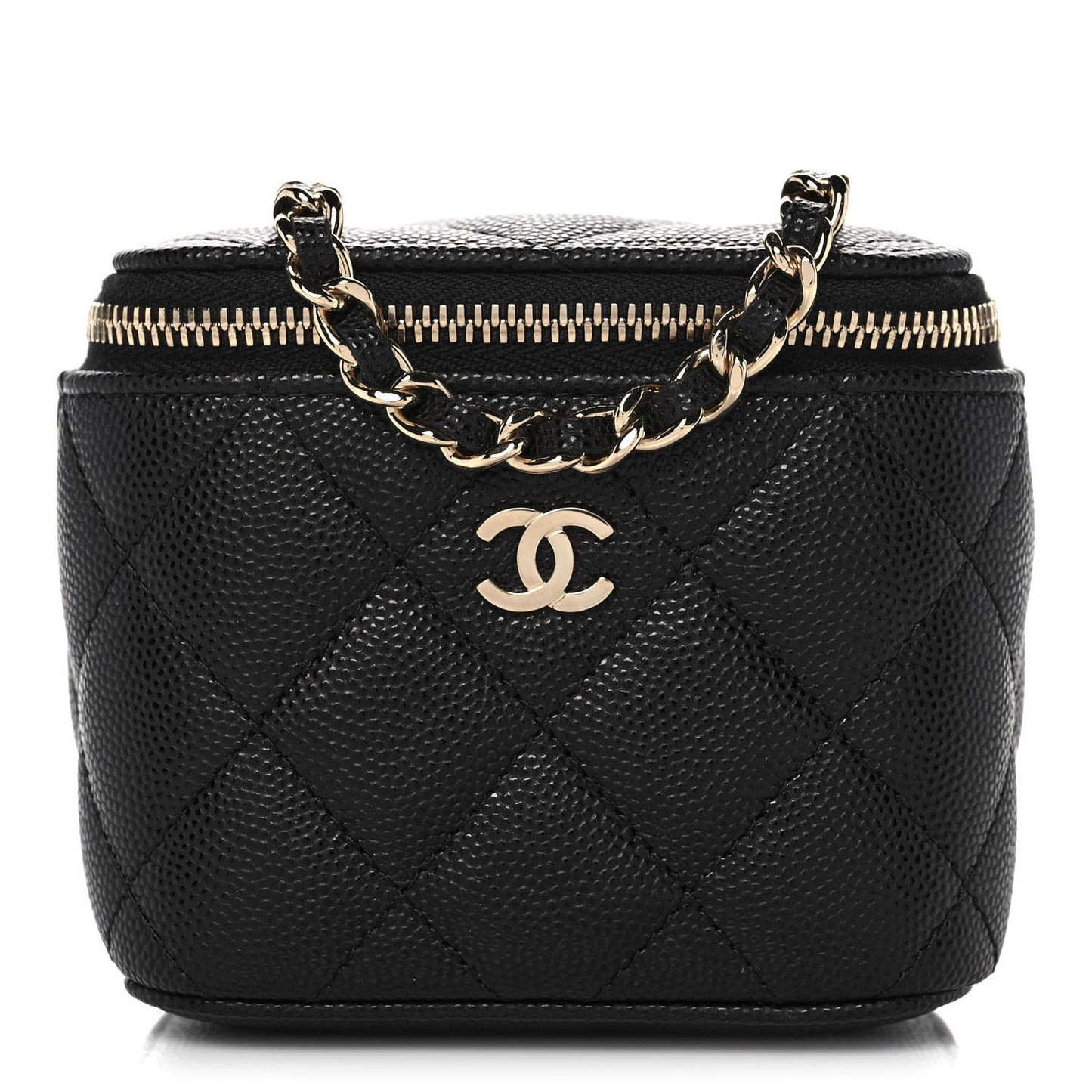 Caviar Quilted Mini Vanity Case With Chain Black