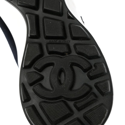 Chanel Suede Perforated Womens CC Sneakers 38.5 Navy White 7 of 10